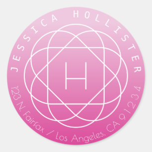 Blume-like Monogramm   Rosa schattige Rücksendeadr Runder Aufkleber