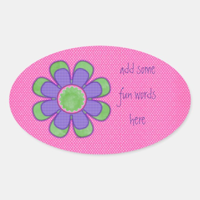 Blume lila Karo Ovaler Aufkleber (Vorderseite)
