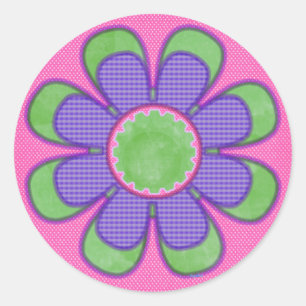 Blume lila Karo Runder Aufkleber