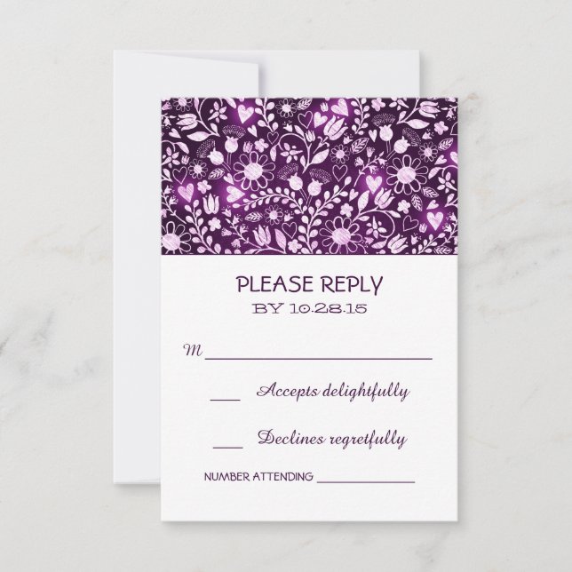 Blume lila rustikale Hochzeitskarten RSVP Karte (Vorderseite)
