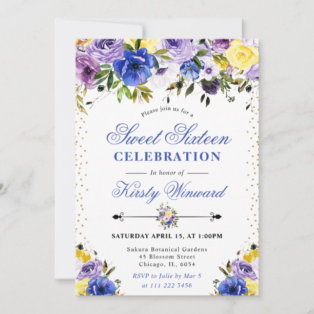 Blume lila und Creme 16 . Geburtstag Einladung (Vorderseite)