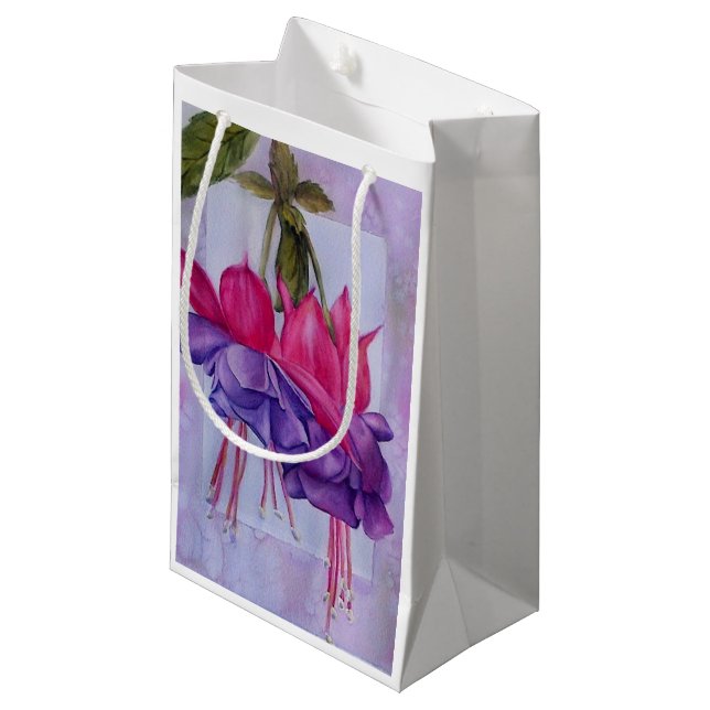 BLUME lila UND PINK FUCHSIA Kleine Geschenktüte (Vorderseite Schrägansicht)