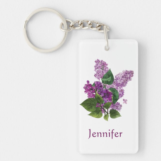 Blume Lilac Garden Individuelle Name Schlüsselanhänger (Vorderseite)