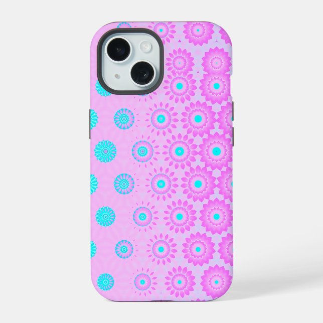 Blume Lilac, Sky Blue und Pink iPhone 15 Hülle (Rückseite)