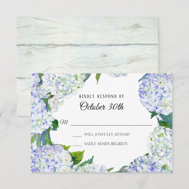 Blume Lilac White Hydrangea w Wood UAWG Wedding Einladung (Vorne/Hinten)