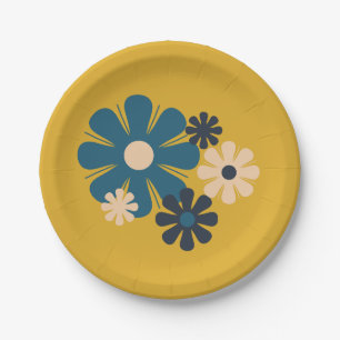 Blume Locus Retro 60er 70er Floral Muster Mustard Pappteller
