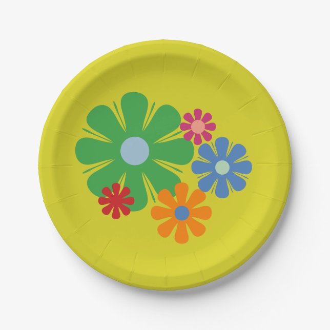 Blume Locus Retro 60er 70er  Pappteller (Vorderseite)