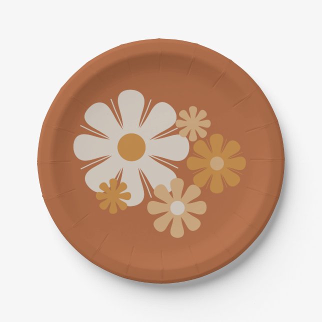 Blume Locus Retro Minimalistisches Blumenmuster Pappteller (Vorderseite)