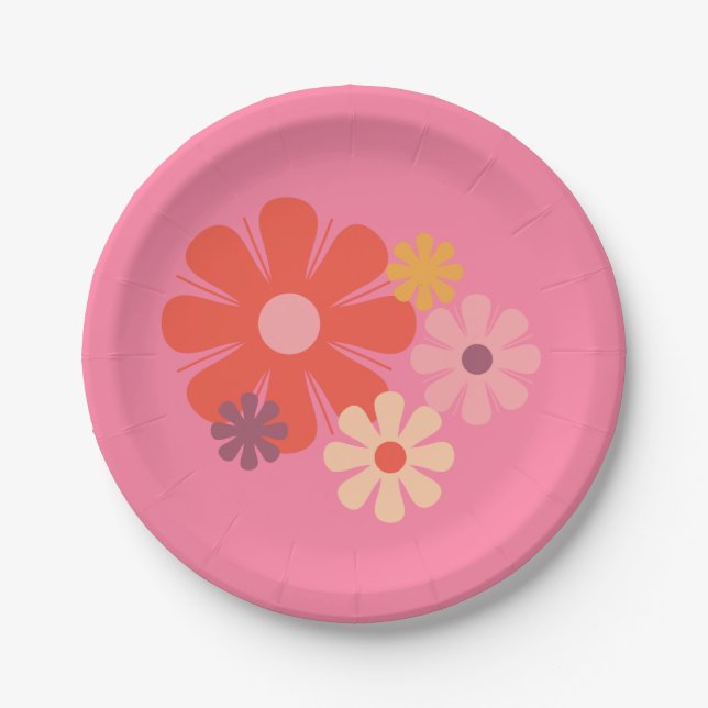 Blume Locus Retro Minimalistisches Blumenmuster Ro Pappteller (Vorderseite)