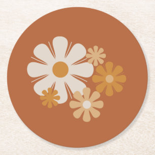 Blume Locus Retro Minimalistisches Blumenmuster Runder Pappuntersetzer