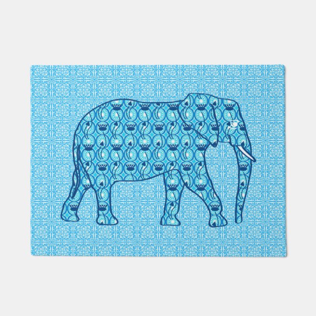 Blume Lotus Elefant, Türkis und Weiß Fußmatte (Vorderseite)