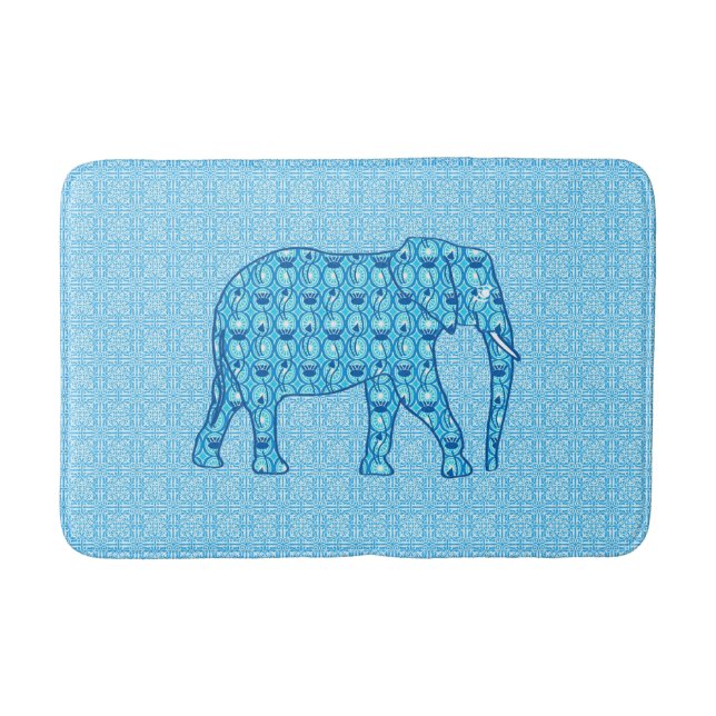 Blume Lotus Elephant, Türkis und Weiß Badematte (Vorderseite)