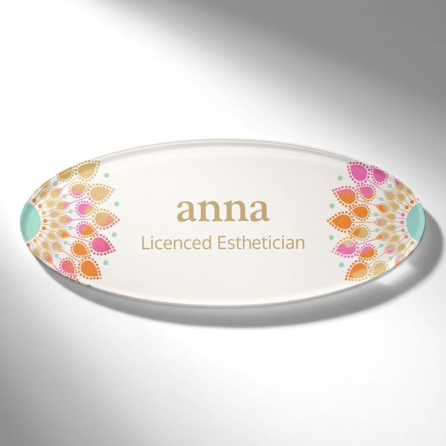 Blume Lotus farbenfroh und blumengeschmückt Wellne Namenschild (Vorderseite)