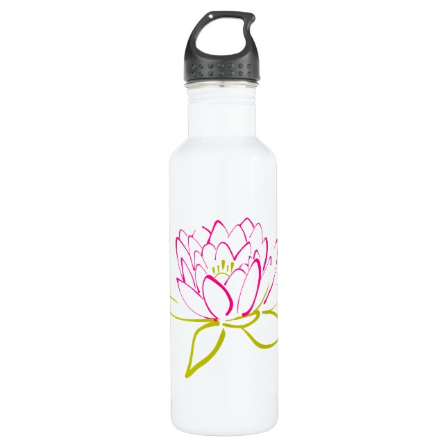 Blume Lotus/Wasserlilie Illustration Edelstahlflasche (Vorderseite)