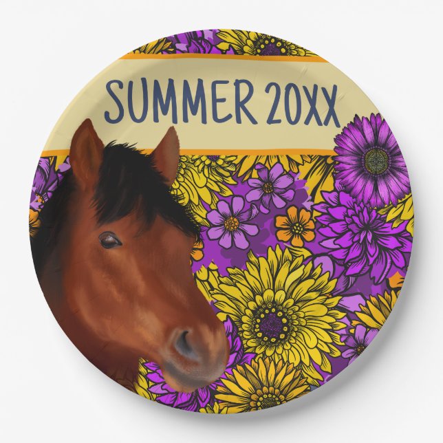 Blume Lover Brown Horse Pappteller (Vorderseite)