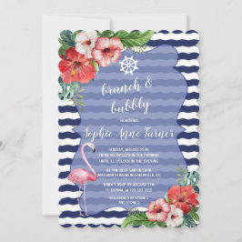 Blume Luau Flamingo Navy Stripes Brunch & Bubbly Einladung