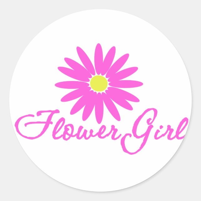 Blume Mädchen Daisy/Rosa Runder Aufkleber (Vorderseite)