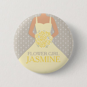 Blume Mädchen gelbes Kleid mit Namen Hochzeitskle Button