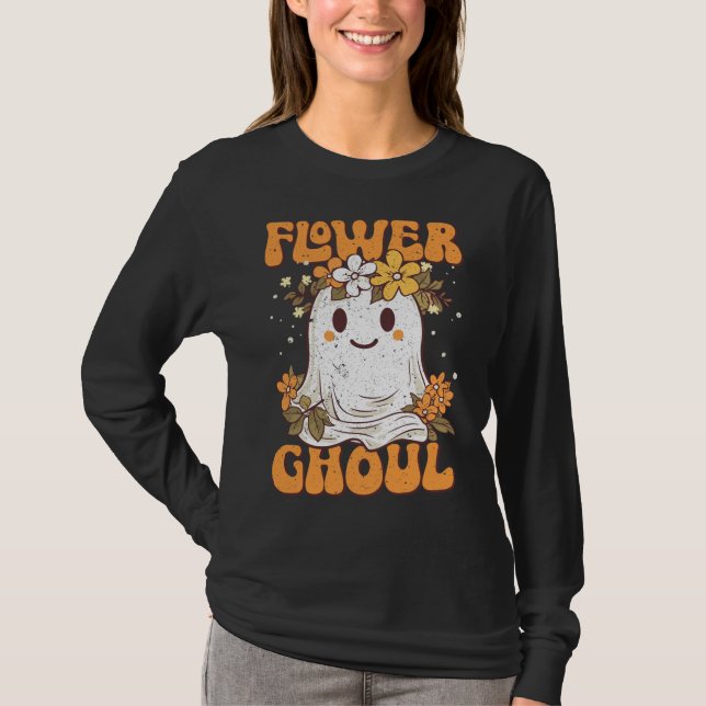 Blume Mädchen Pun Niedlich Ghost Funny Halloween H T-Shirt (Vorderseite)