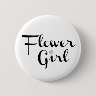 Blume Mädchen Retro-Script Schwarz auf Weiß Button