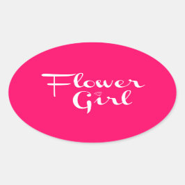 Blume Mädchen Retro Script Weiß auf Hot Pink Ovaler Aufkleber