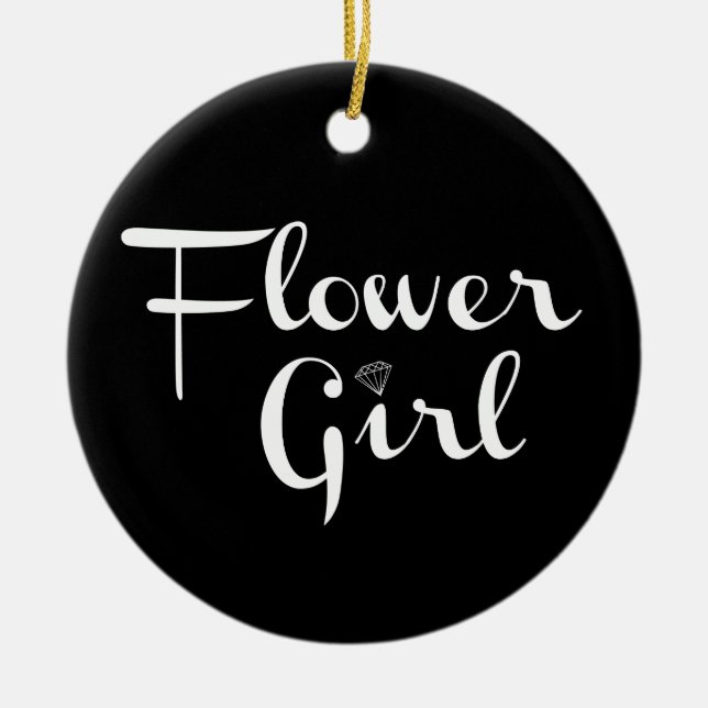 Blume Mädchen Retro Script Weiß auf Schwarz Keramikornament (Vorne)