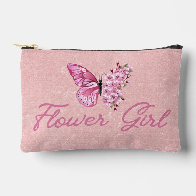 Blume Mädchen, rosa Schmetterling niedlich moderne Zubehörtasche (Vorderseite)