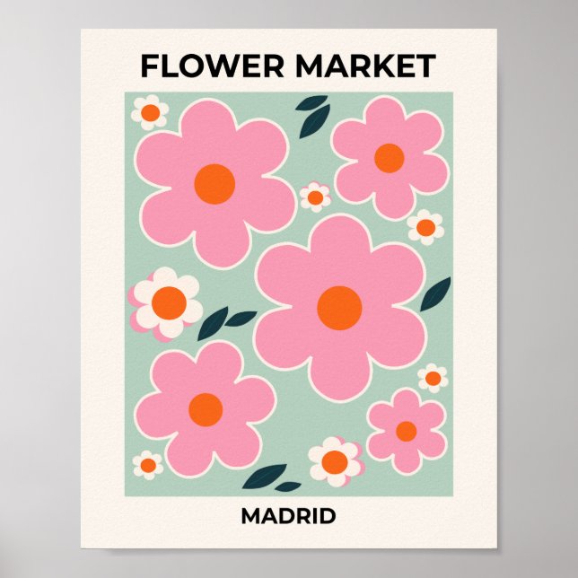 Blume Madrid Florenz Kunst Rosa Rosa Grün Poster (Vorne)