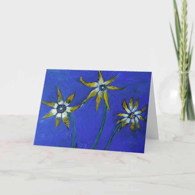 Blume malen blaue Grußkarte Karte (Vorderseite)