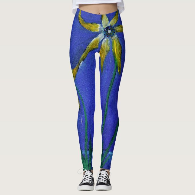 Blume Malerei der Originalkunst auf Leggings (Vorderseite)