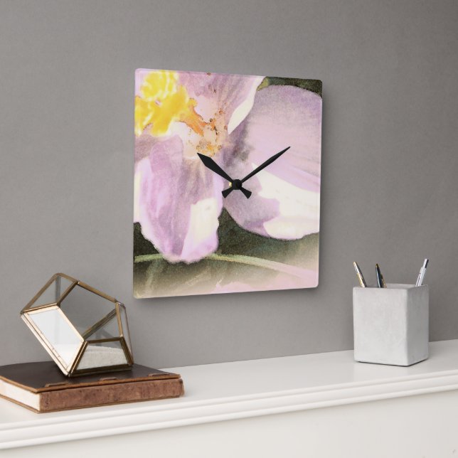 Blume Malerische Wasserfarben Quadratische Wanduhr (Büro)