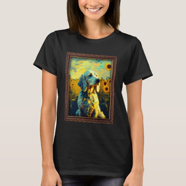 Blume Mama  in Englisch Setter Malerei Sonnenblume T-Shirt (Vorderseite)