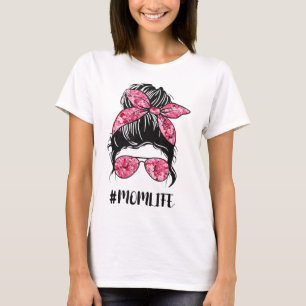 Blume Mama Leben Messy Bun Haare Sonnenbrille Pink T-Shirt