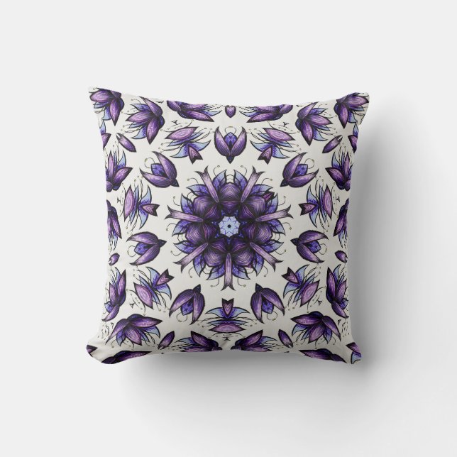 Blume Mandala Abstrakt Kaleidoskopisches Muster Kissen (Vorderseite)
