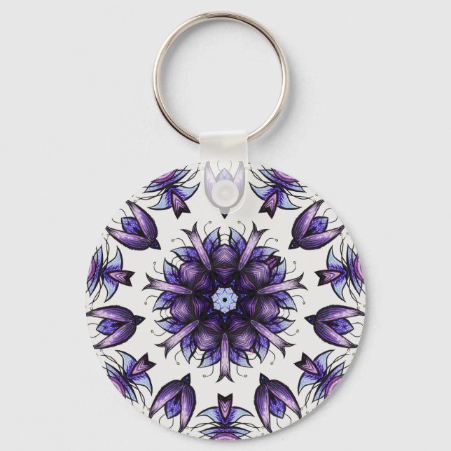 Blume Mandala Abstrakt Kaleidoskopisches Muster Schlüsselanhänger (Vorderseite)