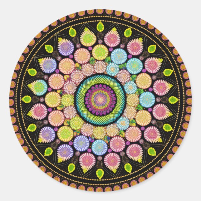 BLUME MANDALA ART FÜR SPIRITUELLE MEDITUNG RUNDER AUFKLEBER (Vorderseite)