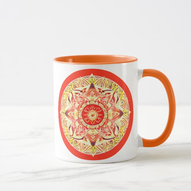 Blume Mandala auf Mandarin Orange Tasse (Rechts)