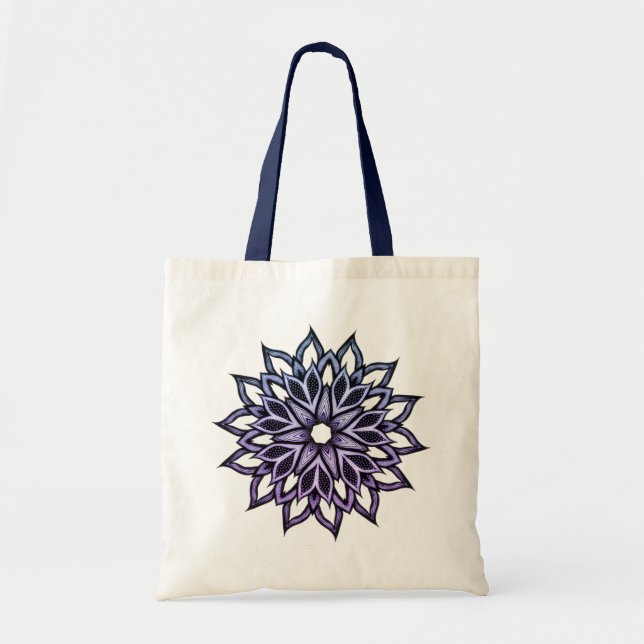 Blume Mandala Blue Violet Floral Art Tragetasche (Vorne)