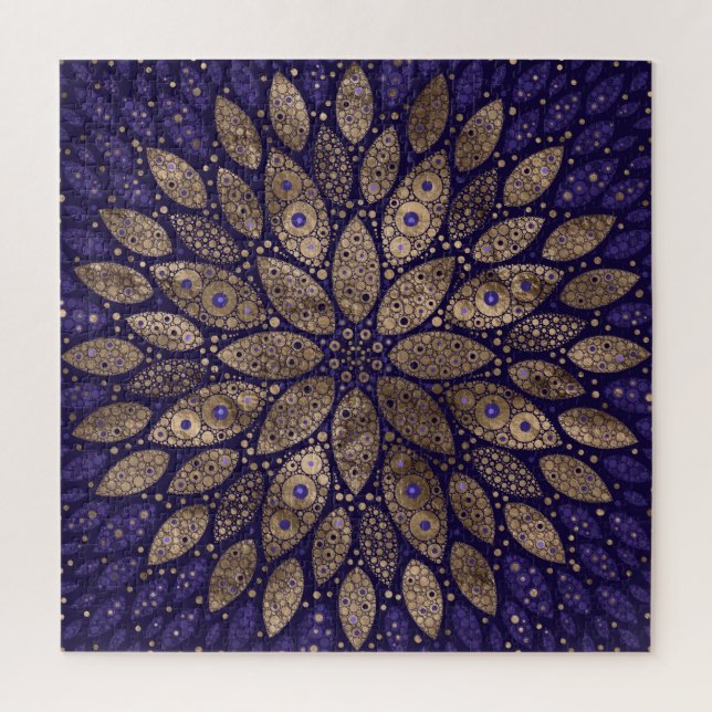 Blume Mandala - Dot Art - Lila und Gold (Vertikal)