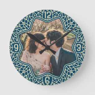 Blume Mandala Floral Shaped Custom Foto Blue Runde Wanduhr