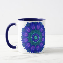Blume Mandala mit leuchtenden Blautönen Tasse