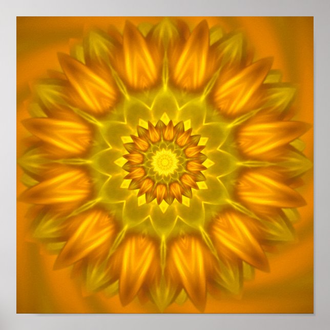 Blume Mandala mit leuchtenden Gelbtönen Poster (Vorne)