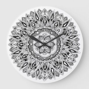 Blume Mandala mit Samen des Lebens Große Wanduhr