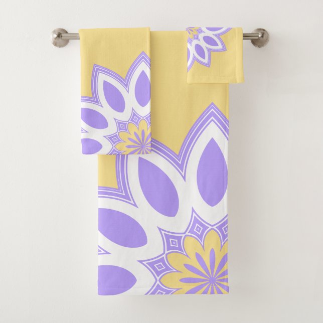 Blume Mandala Muster Gelb und Lavendel Badhandtuch Set (Insitu)