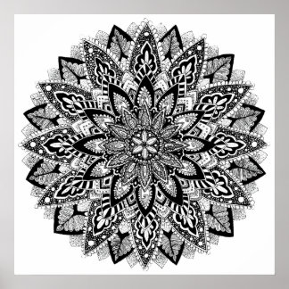 Blume Mandala Schwarzweiß Poster