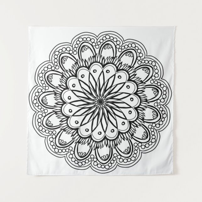 Blume Mandalahand zeichnend Wandteppich (Vorderseite)