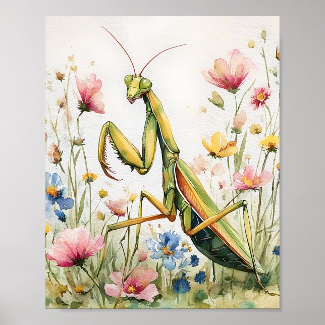 Blume Mantis Aquarell Print - Pracht Mantis Po Poster (Vorne)