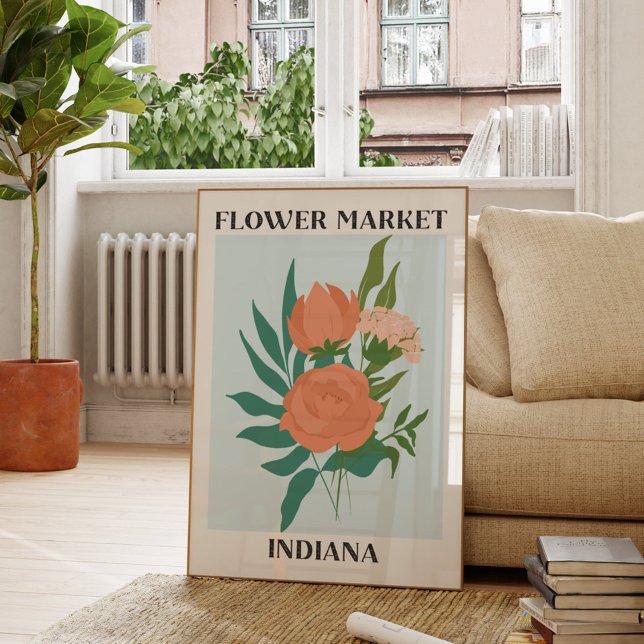 Blume Market Indiana Peach Peony Floral Poster (In situ Living room)