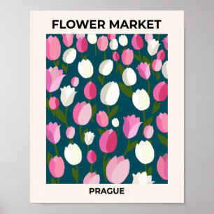 Blume Markt Prag Tulips Navy Blau und Rosa Poster