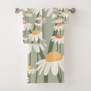Blume Markt Tokyo Retro Daisis Seite Grün Badhandtuch Set